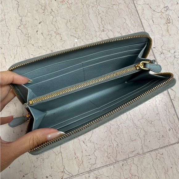 Prada Classic Baby Blue Saffiano Leather Zip Around Wallet - Picture 7 of 12